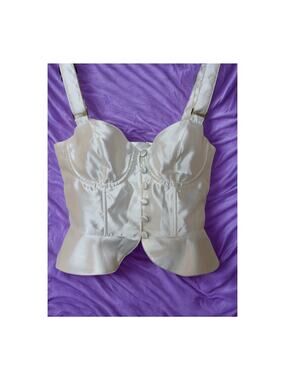 Sugar Thrillz White Satin Corset Lace up ribbon on Back Sz S
